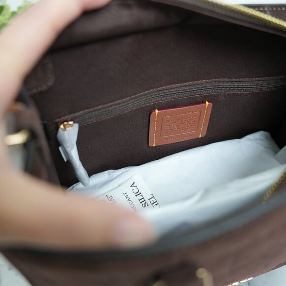 Coach CCC71 Maggie Small Tote Bag Crossbody Crocodile-embossed Suede in Maple - Picture 11 of 12